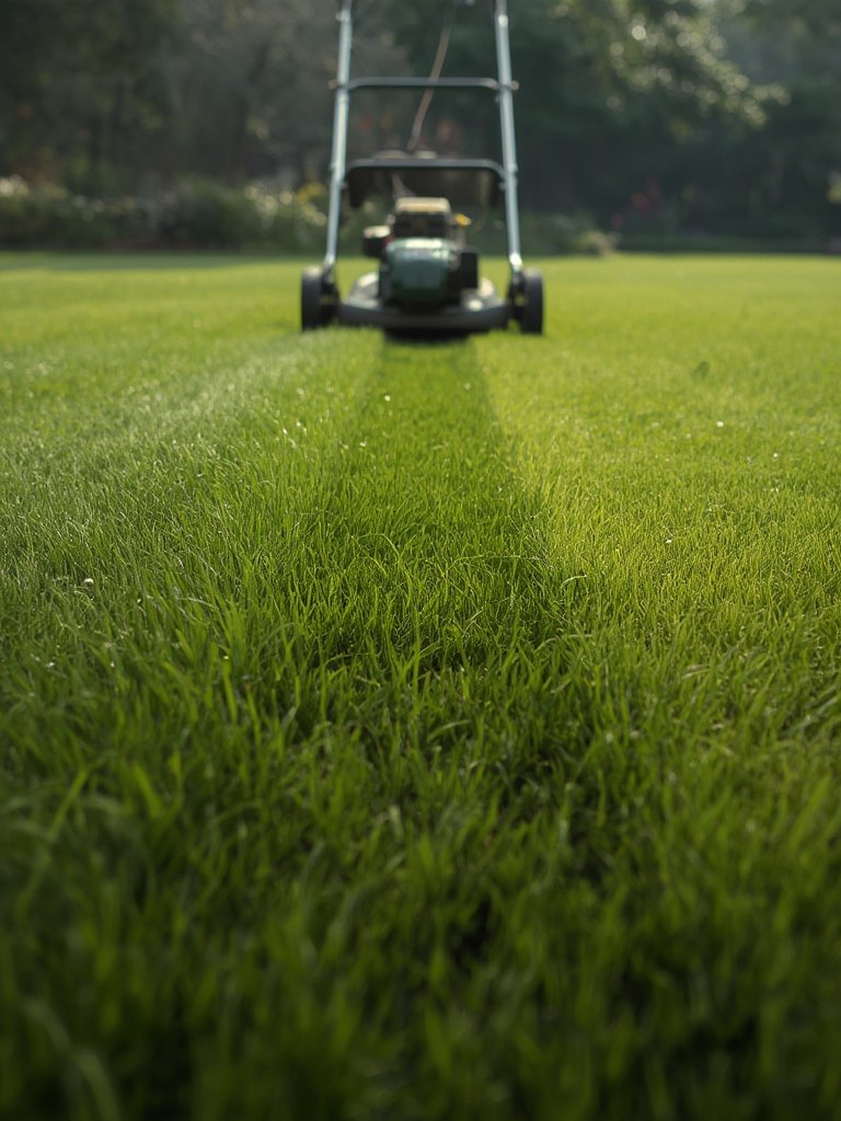 reel mower in action