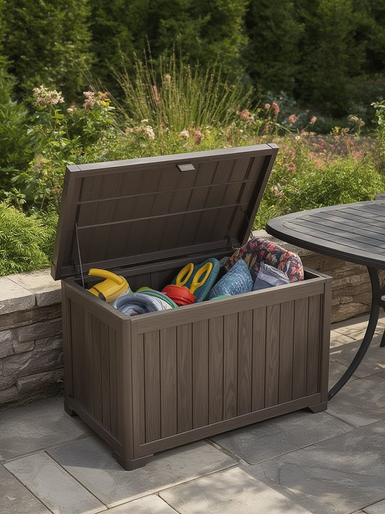 Keter City 30-Gallon Deck Box for Small Patios and Balcony Storage 2 outdoor storage in action