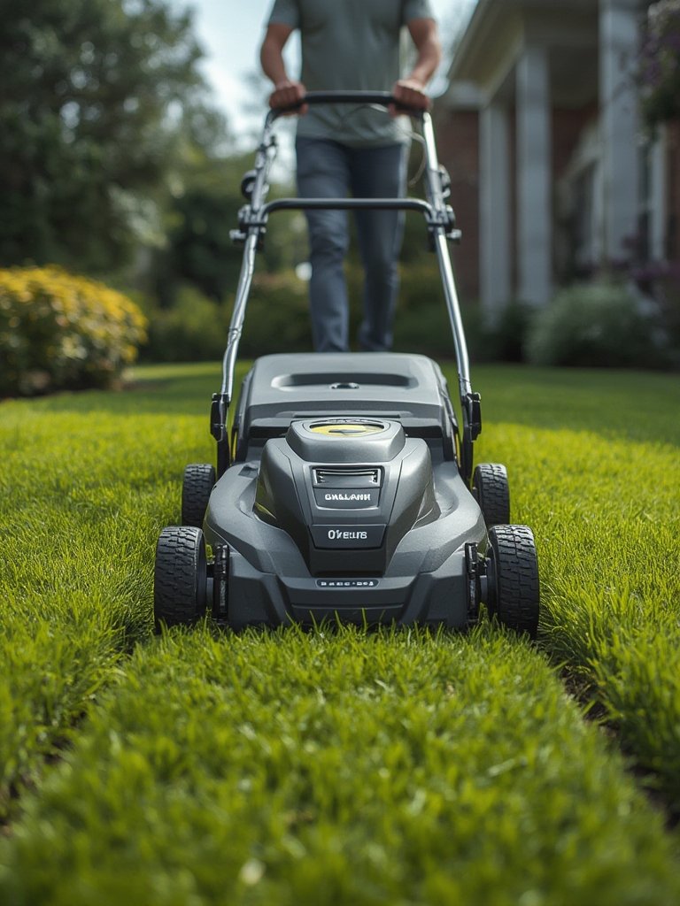 electric mower in action