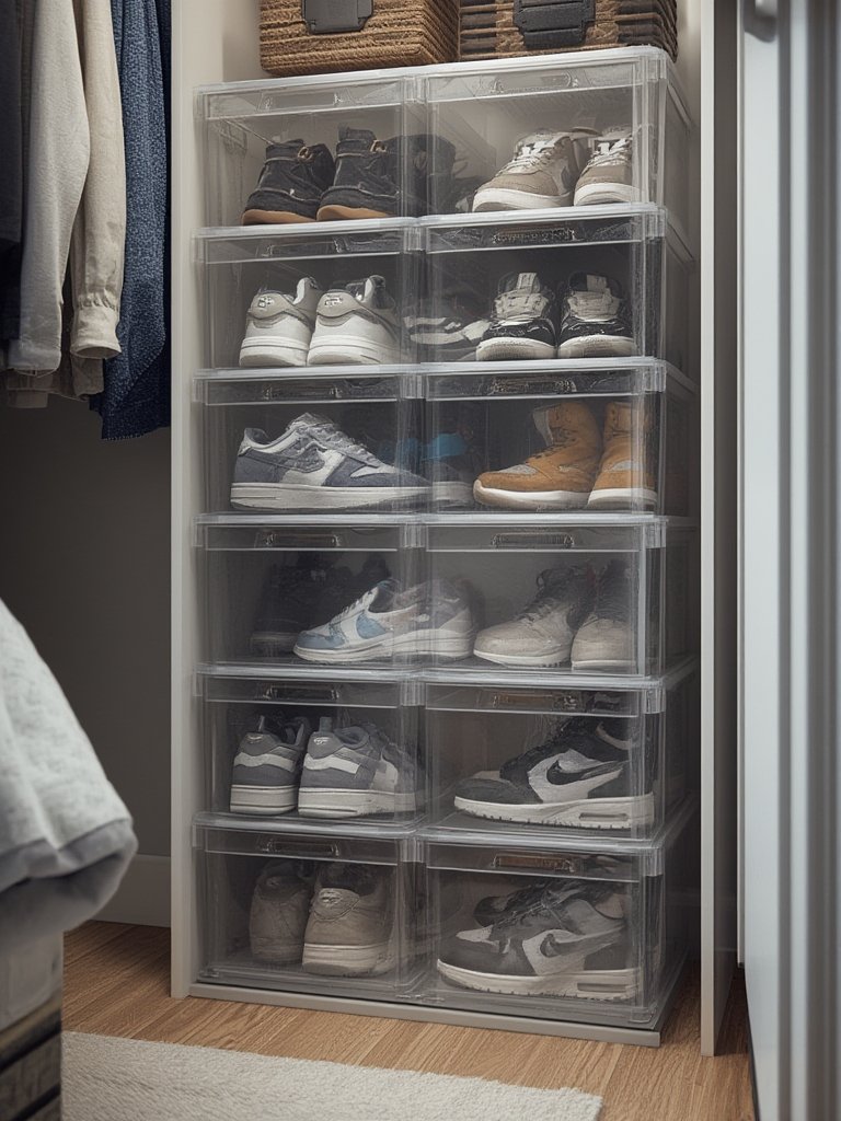 Kuject X-Large Shoe Storage Boxes Review: Cleaner Closets and Less Shoe Pile Chaos 2 shoe boxes in action