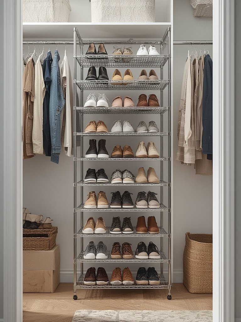 SONGMICS 4-Tier Stackable Shoe Rack Review: Adjustable Metal Entryway Organizer 2 shoe rack in action