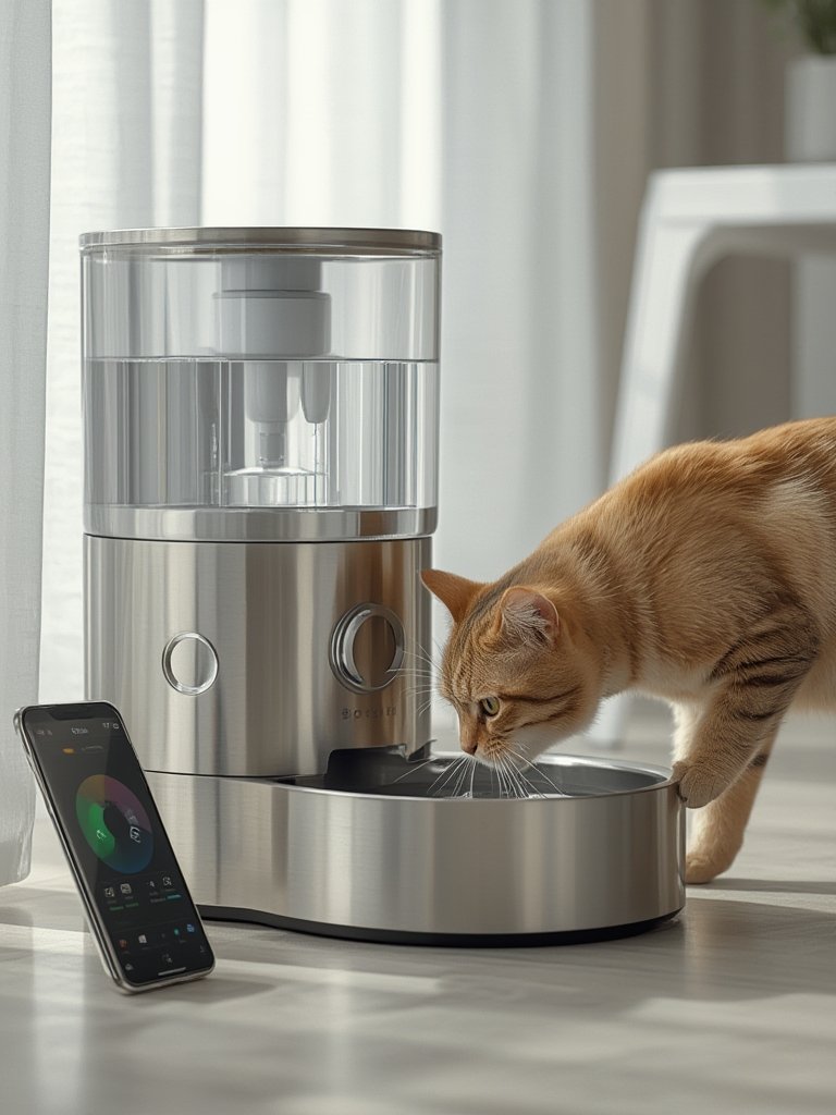 cat fountain in action