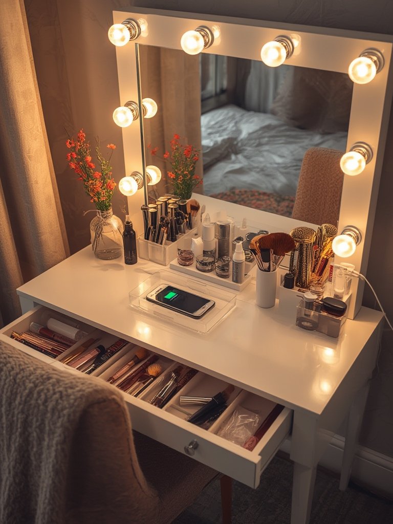 makeup vanity in action