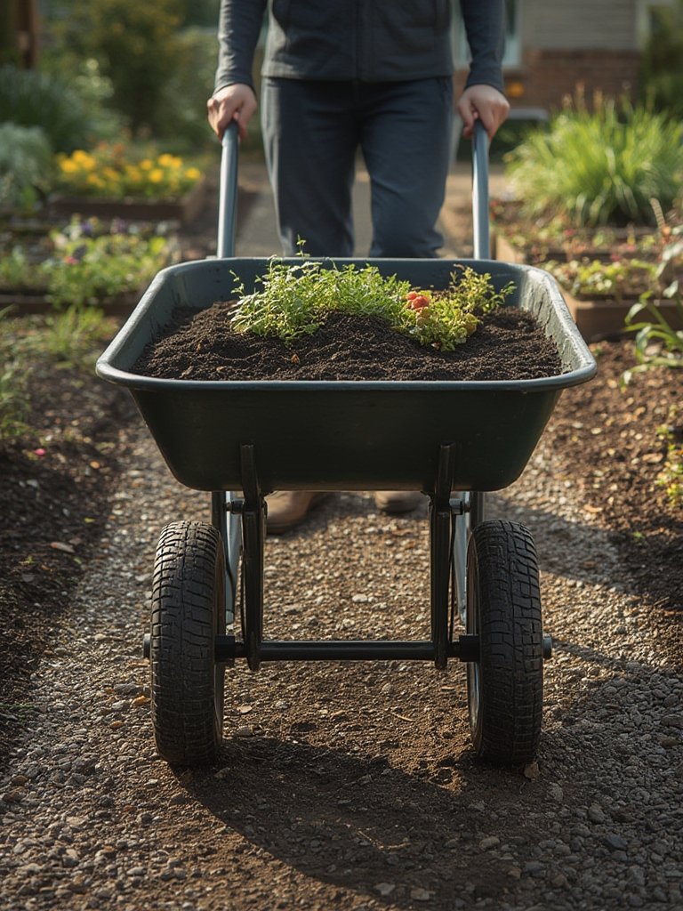 garden wheelbarrow in action